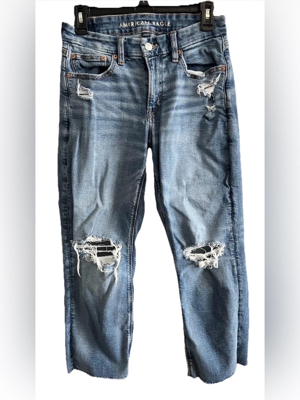 AE Curvy Straight Distressed Cropped Jeans Size 6 Short Raw Hem Denim